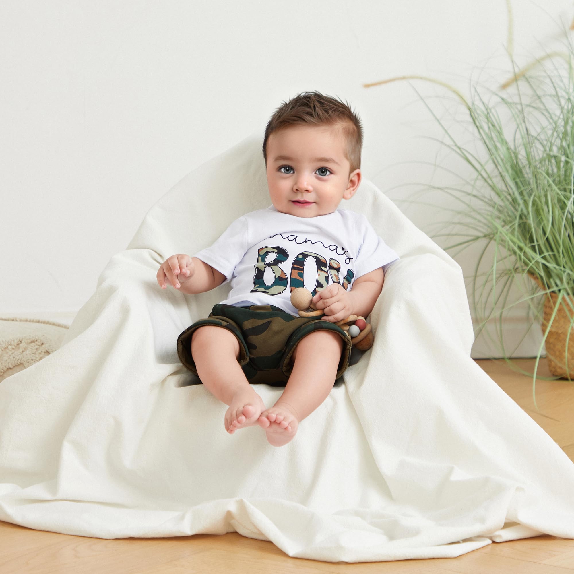 NZNDSHD Baby Boy Summer Clothes Daddys/Mamas Boy Matching Outfit Short Sleeve Embroidery T-shirt Plaid Toddler Shorts Set (White Mamas Boy, 0-6 Months)