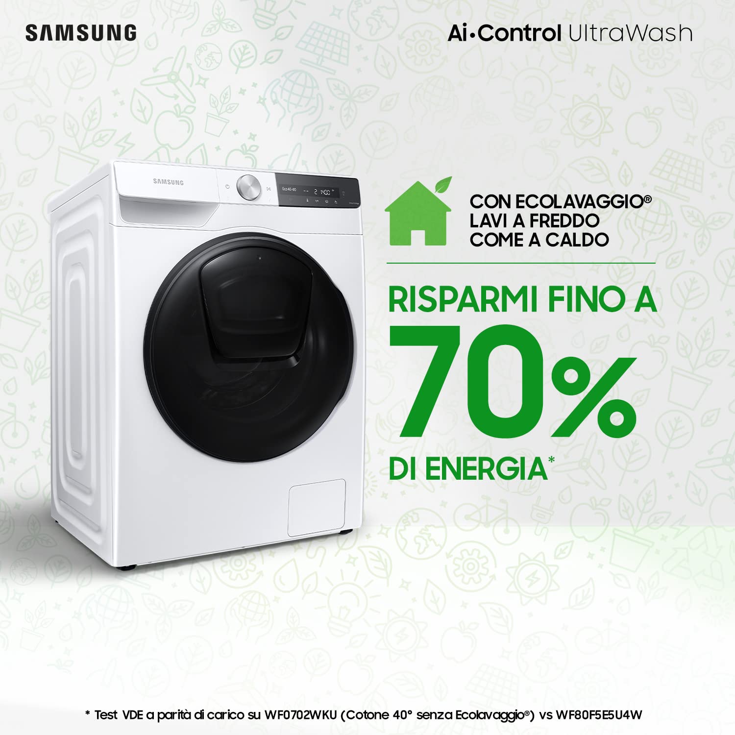Samsung Lavatrice Ai Control UltraWash WW80T754DBT/S3, Libera Installazione, 8 kg, 1400 RPM, Classe A, WiFi, Vapore, Carica Frontale, 60l x 85h x 60p cm (Ricondizionato)