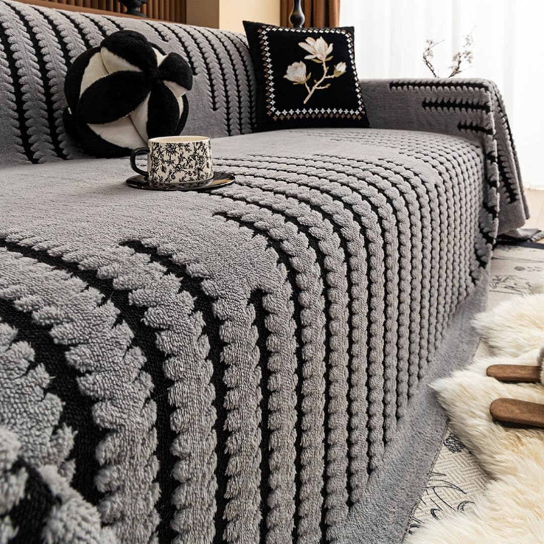 Hiseng Modern Sofa Covers Large Throws for Sofas Winter Warmth Short Plush Sofa Throws, Ersatile Soft Blankets for Settees, Couch, Armchair, Bed (Light Gray,180x230cm)