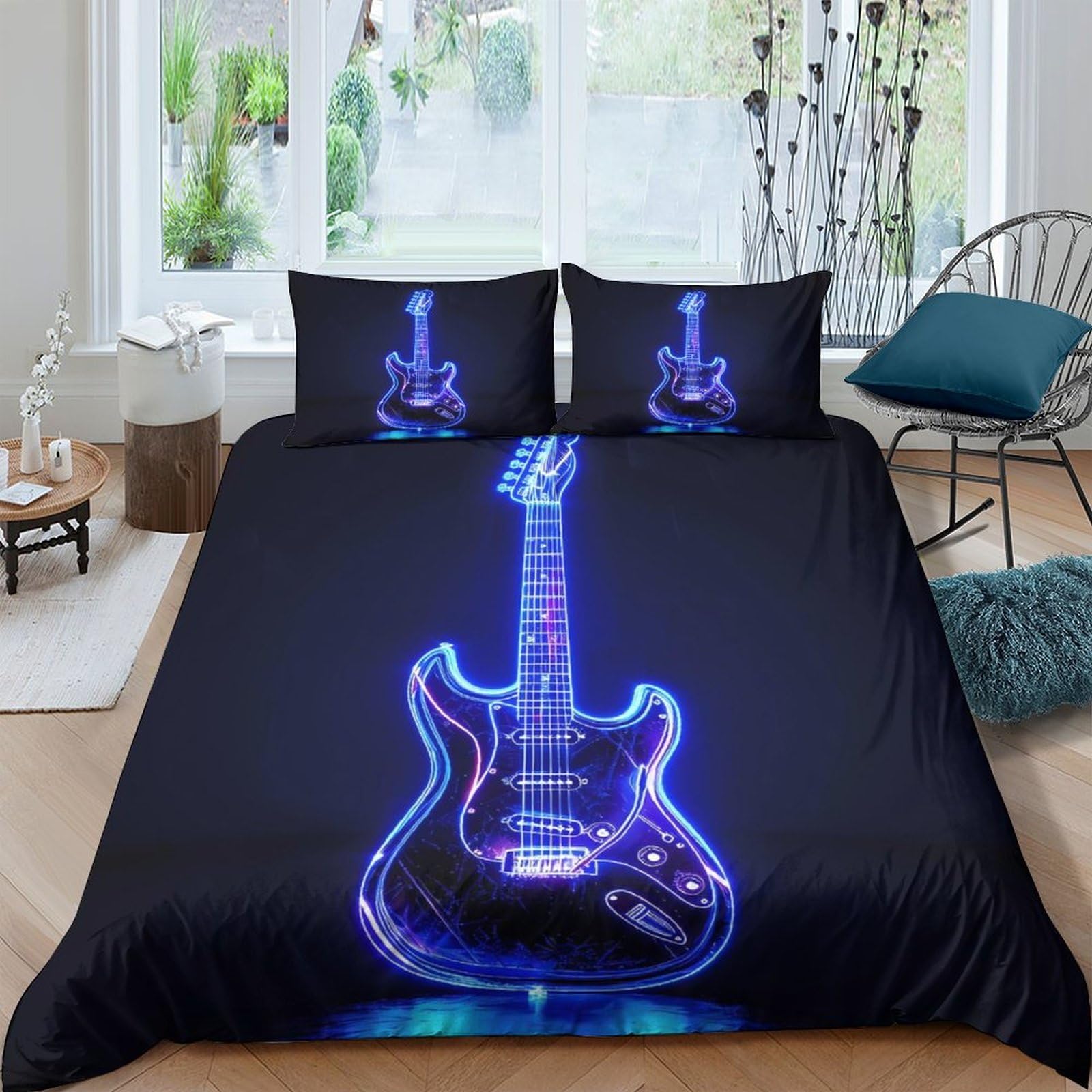3D Printed Guitar Quilt Cover, Microfiber Duvet Cover Hidden Zipper for