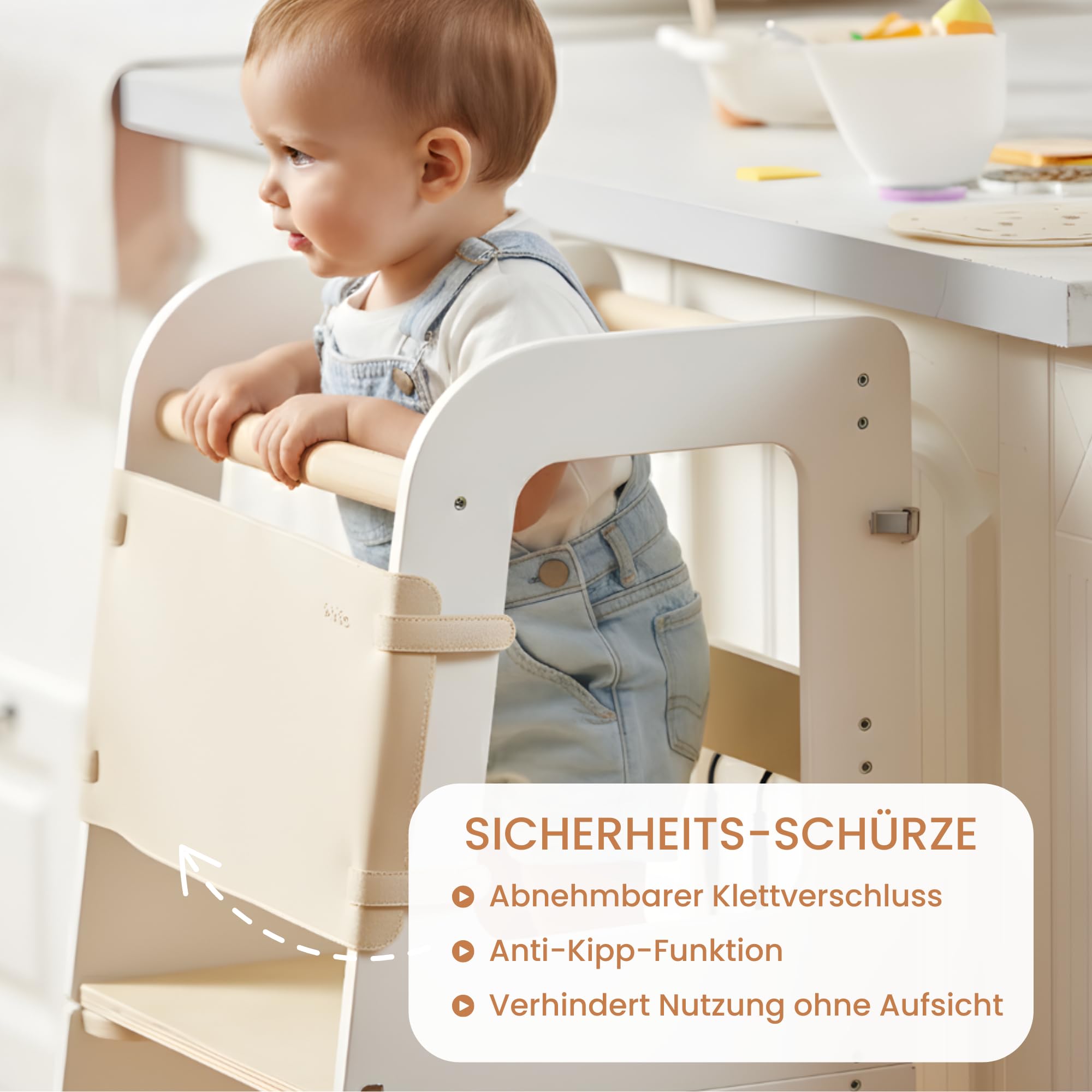Lernturm ab 1 Jahr – Montessori Beobachtungsturm, umwandelbar in Kinderschreibtisch – Kinderstuhl Holz – Hochhocker für Kinder von 1 bis 6 Jahren (Naturholz)