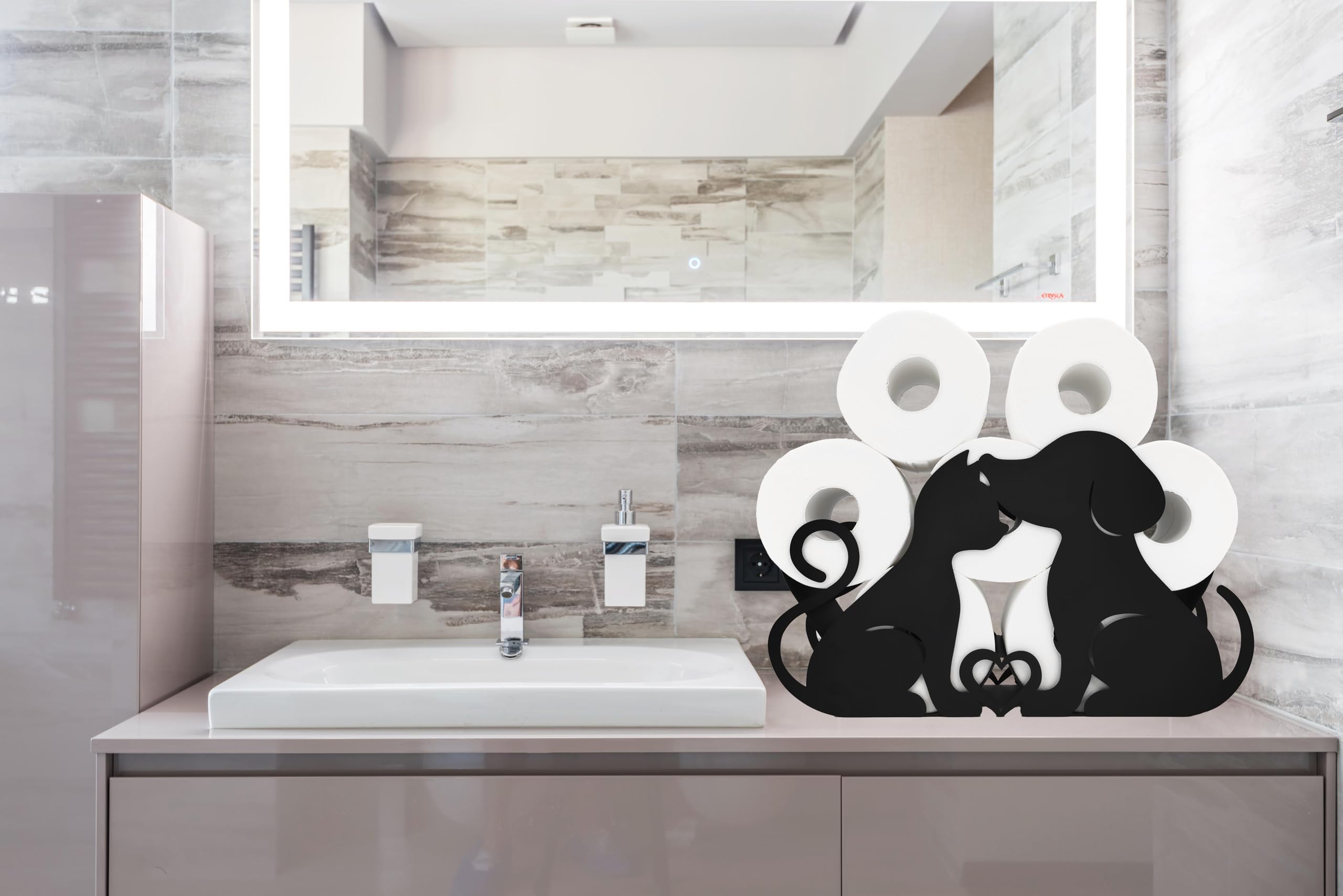 Lover Dog Porte-papier toilette décoratif en métal noir pour salle de bain, peut contenir 8 rouleaux supplémentaires