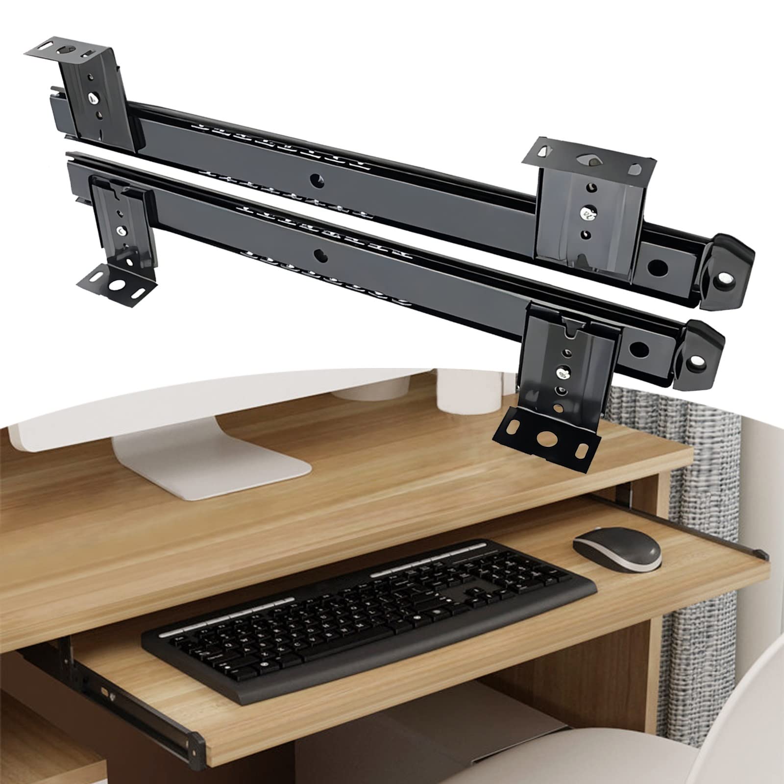 whalebee Ball Bearing Sdrawer Slides Hanging Type 2Pcs 14 Inch Guides for Under Desk Keyboard Tray, Adjustable Height Kitchen Furniture Hardware DIY Drawer Runners