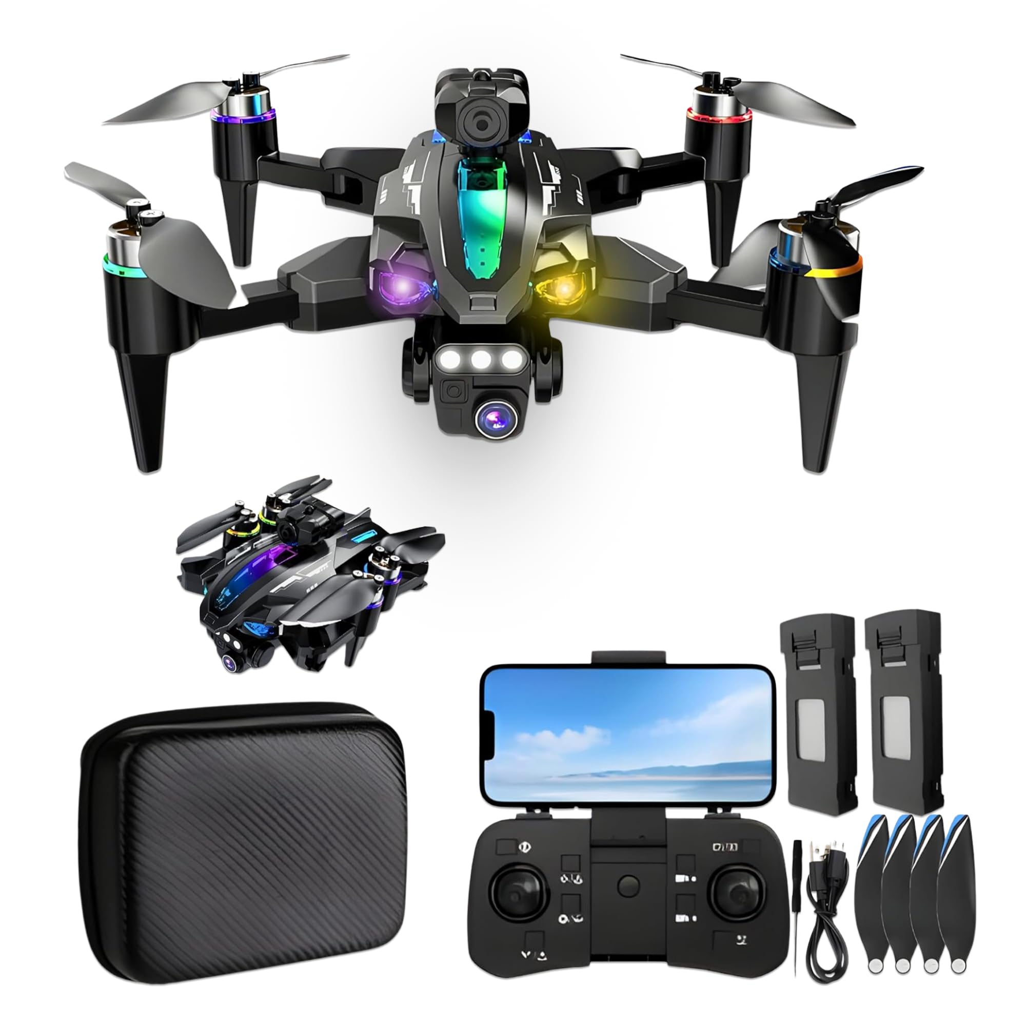 SGM 4K Camera Drone Foldable WiFi RC Quadcopter with Dual HD Cameras, Brushless Motor, Altitude Hold, Follow Me, One-Key Start Mini Drone with Camera 4K for Beginners - Black ST-1