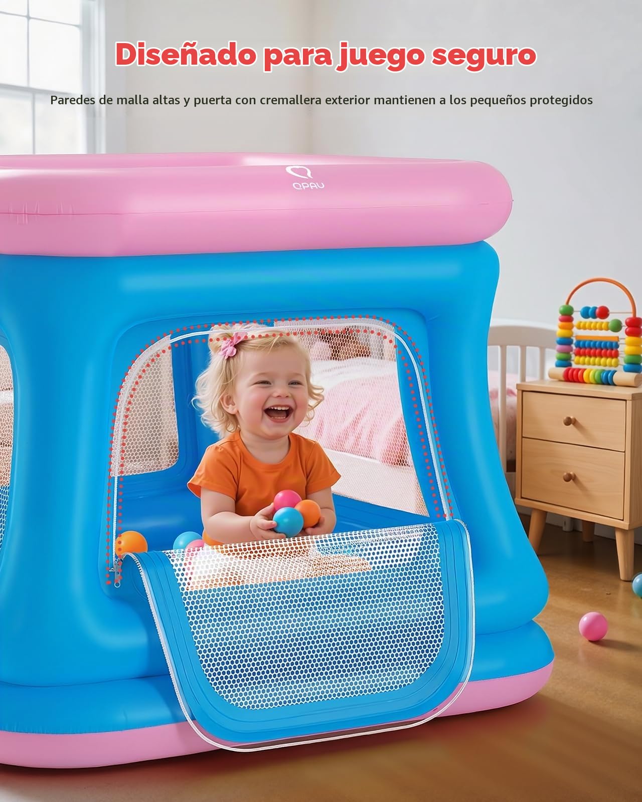 QPAU 3 en 1 - Pozo y cama elástica para niños pequeños, castillo hinchable con red de seguridad, juguetes al aire libre para niños pequeños de 1 a 3, casa de rebote interior, patio de juegos para