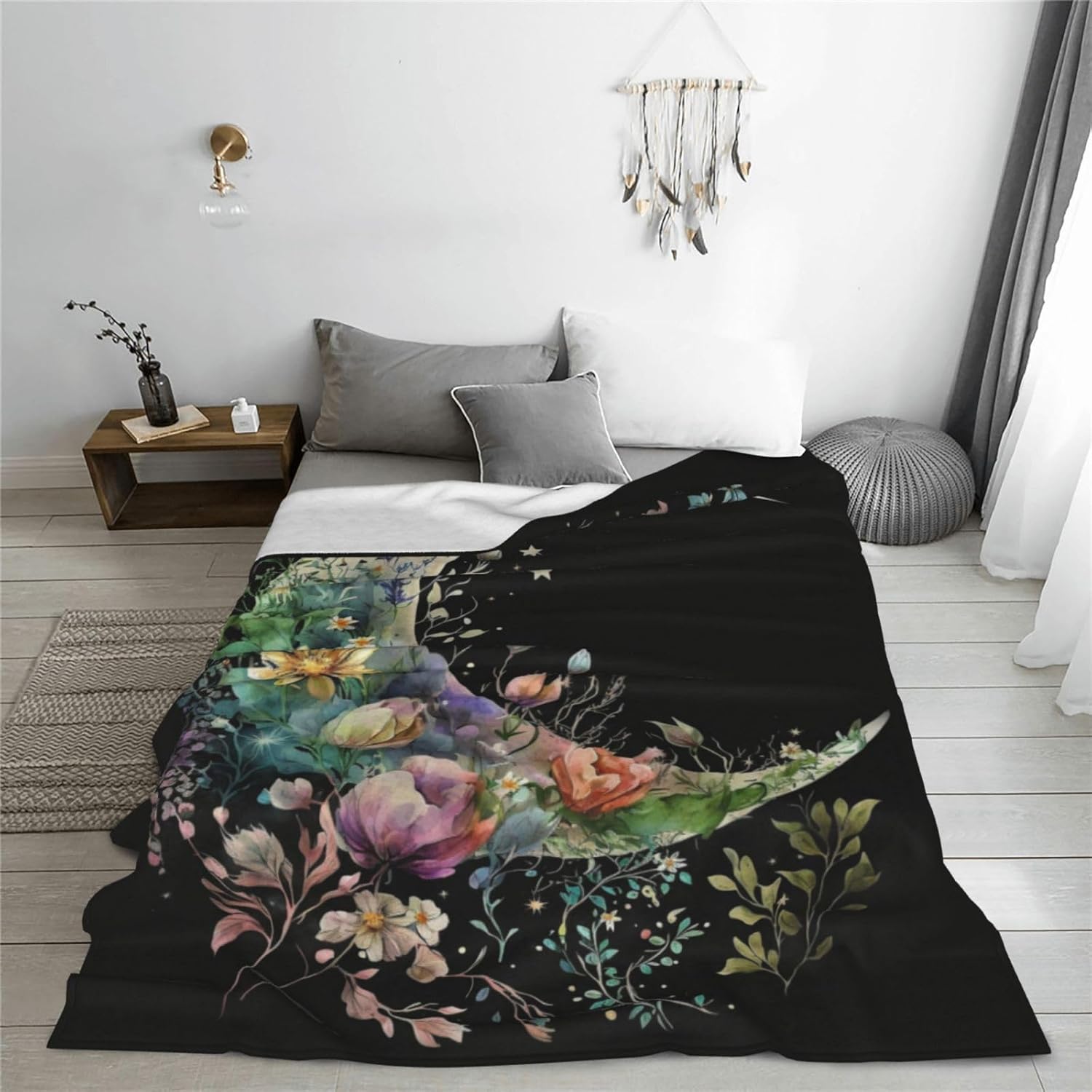 Moon Kids Flower Throw Blanket for Boys & Girls - Moon Phases Space Theme Blanket - Fleece Throw - College Dorm Sofa Couch Living Room Bed Camping Travel - 60"x50" - Image 4