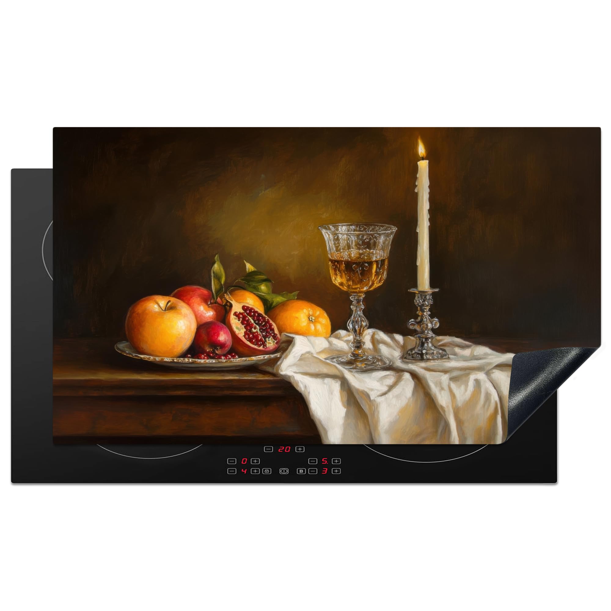 KitchenYeah© Induction Hob Protector Mat 20.5"x35.4" / 90x52 cm Cooker Top Protectors Cover Ceramic Covers Electric Hobs Vinyl Fruit - Still Life - Wine - Candle