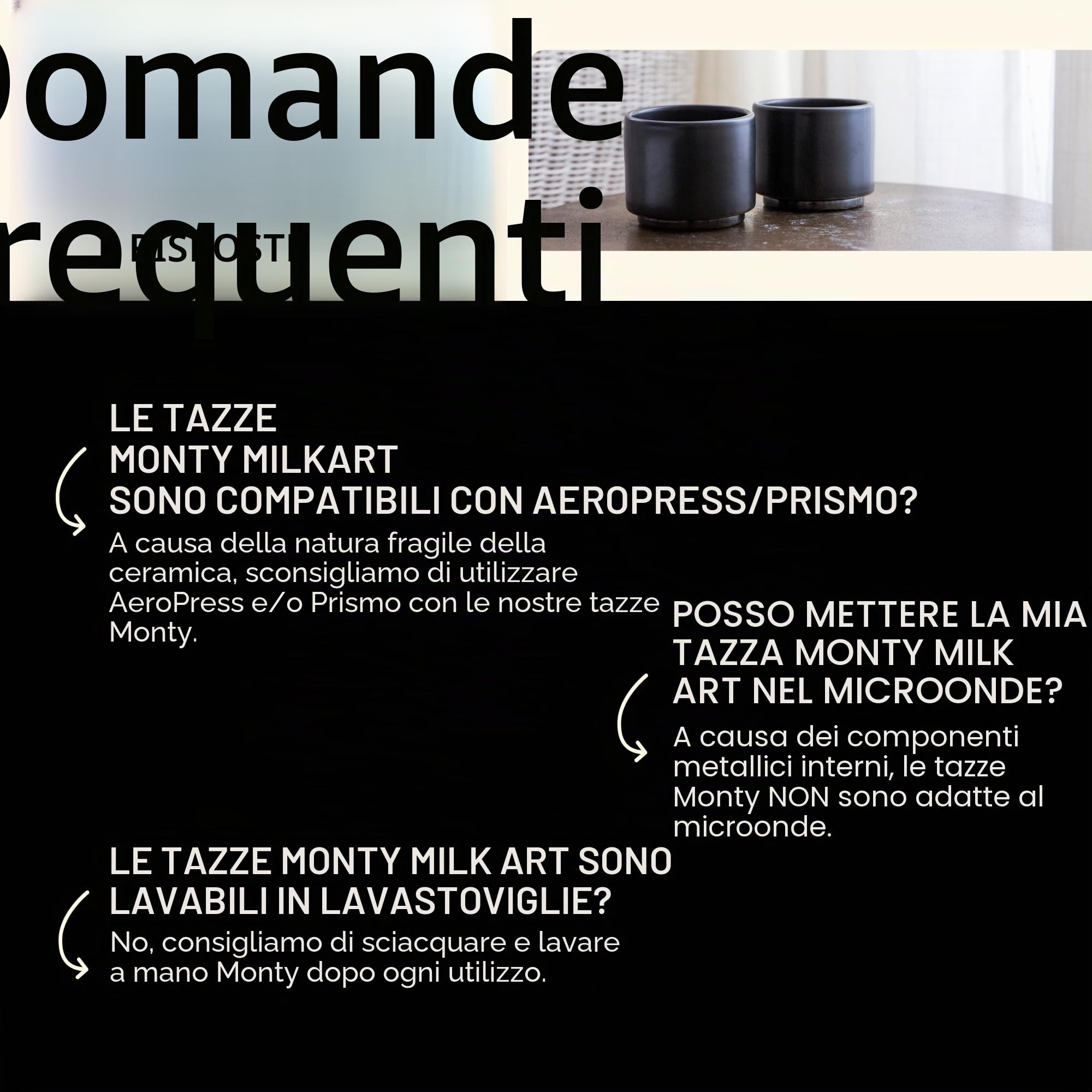 Fellow Monty | Tazze per il latte art | Piccole tazze in ceramica a doppia parete | Nero opaco con base in grafite | Tazze da 90 ml (set di 2)