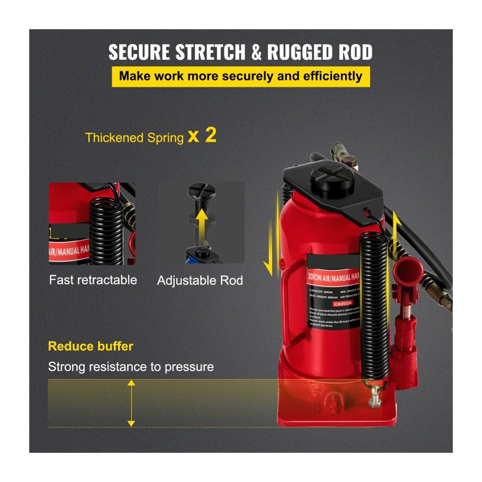 Martinetto Idraulico, Cric Idraulico a Bottiglia Pneumatico Cric Manuale for Auto Resistente da 20 tonnellate Adatto for Camion Automatici