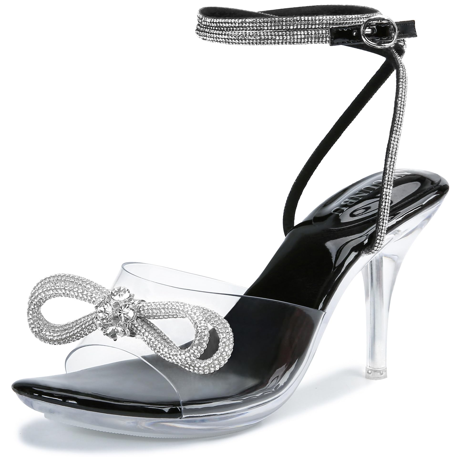 NBUUNBU Clear Heels With Rhinestone Bow Strappy Sandals For Women Ankle Strap Butterfly Transparent Platform High Heel Sex...
