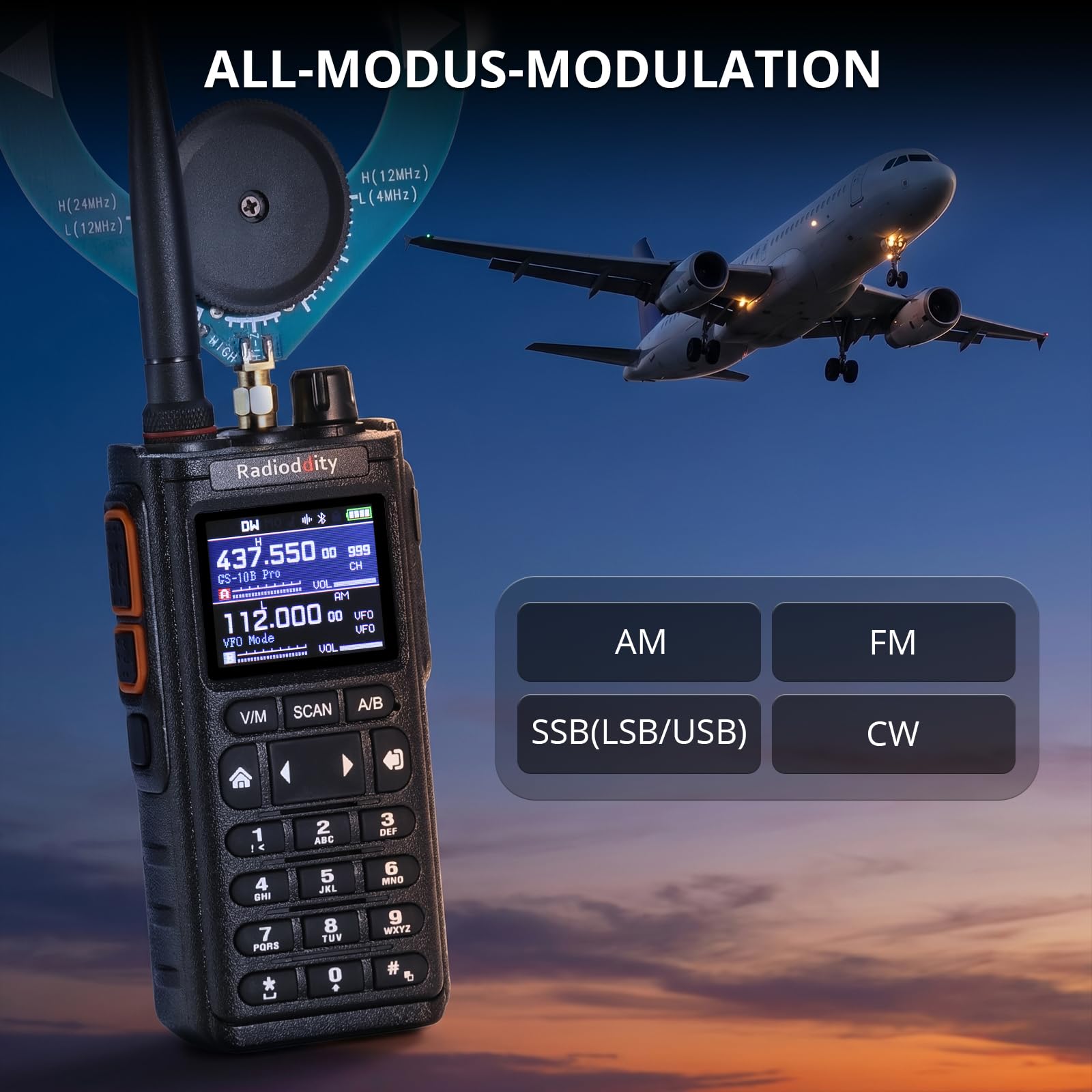 Radioddity GS-10B Pro 8W Amateurfunk, mit Echtzeit-Spektrum-Anzeige | HF SSB CW Flugfunk UKW Empfänger, BT App-Programmierung, 999CH, mit Donut-Antennen, Tragbares Funkgerät für POTA