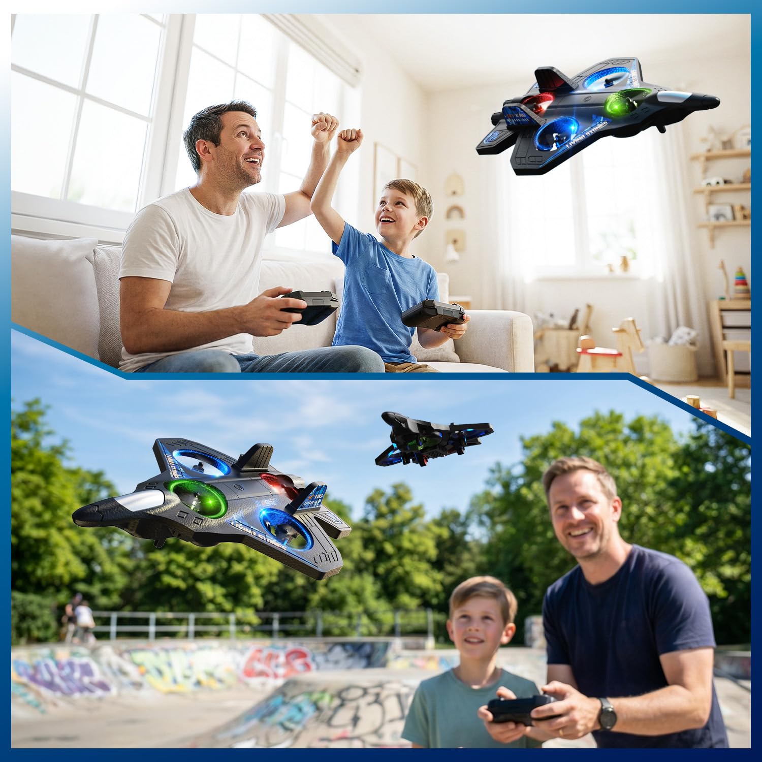 DEERC Ferngesteuertes Flugzeug für Kinder, 360 ° Drehung, Höhenhaltung, Start mit einer Taste, Outdoor-Spielzeug für Jungen (schwarz)
