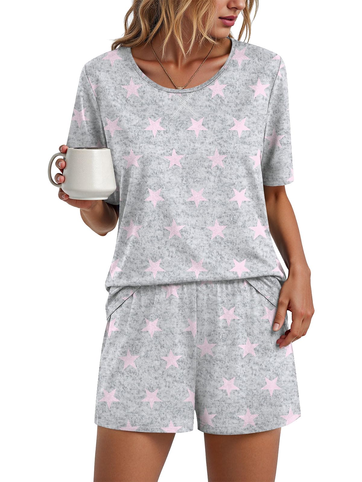 Findsweet Pajama Set for Women 2 Piece Lounge Set Soft Sleepwear Summer Casual Short Pjs Sets with Pockets M-3XL