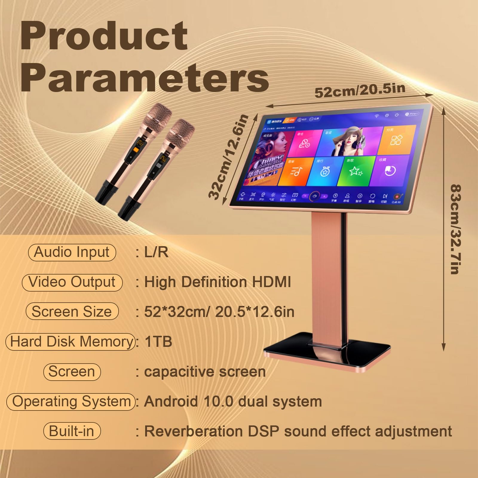 Party Lettore Karaoke All-in-One Con Display Testi,Audio Portatile,2 Microfoni Wireless,Effetti Audio,Wifi E Party,Eventi,Famiglia E Divertimento(Standing22in,1TB)