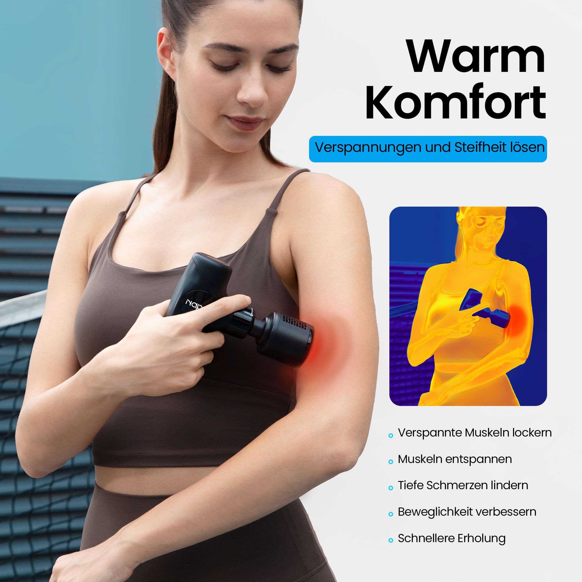 Massagepistole mit Wärme und Kälte,NAPRE 3-in-1 Mini Massage Gun Massage Pistole mit Abnehmbar Verlängerung,Muskel Percussion Massagegerät für Rücken Nacken Körper,Ultra-Leise & Klein,5 Köpfe & Koffer