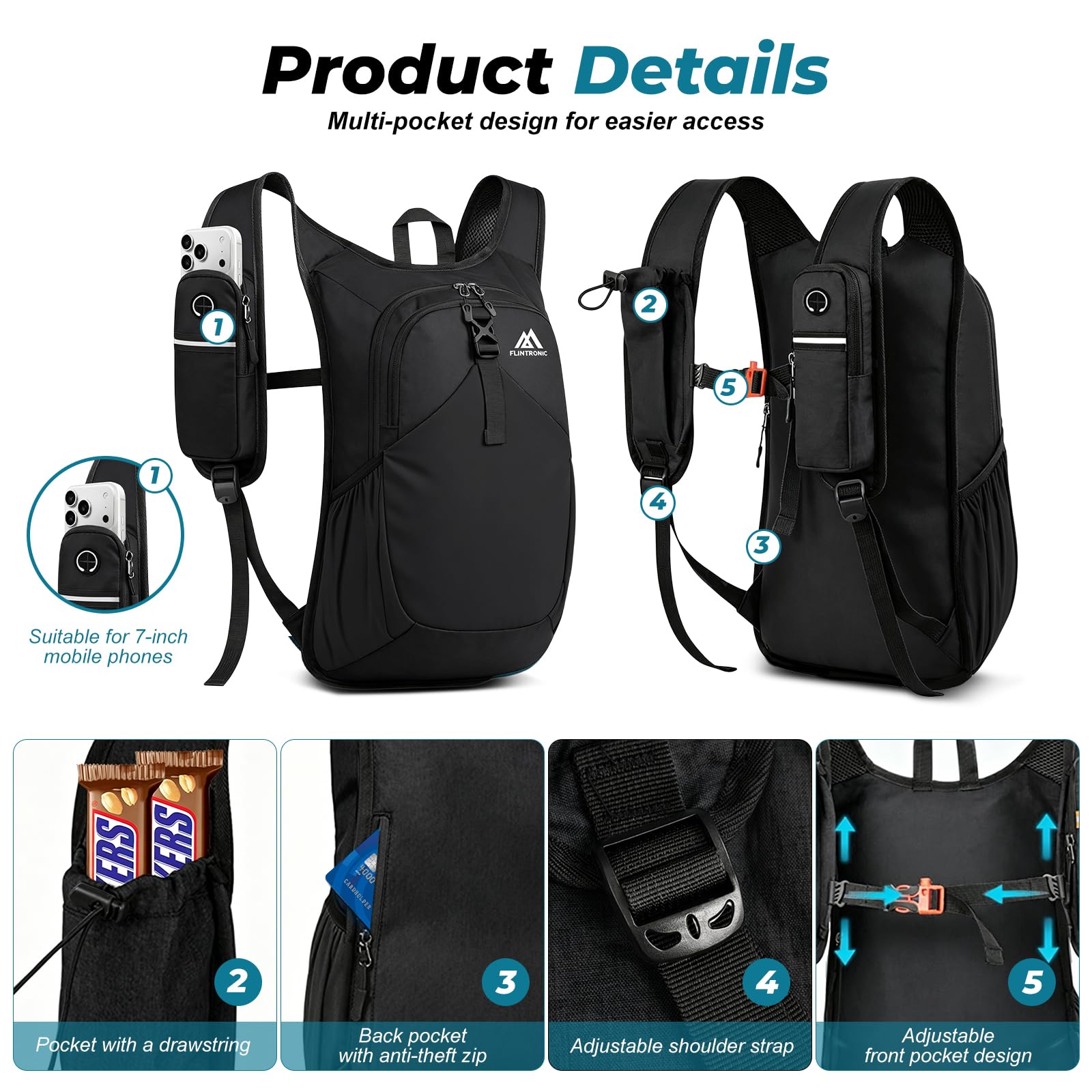 flintronic 18L Zaino Trekking Pieghevole, Impermeabile Zaino Ultraleggero, Zaini da Escursionismo, Zaini Ripiegabile Tasca Multipla, Sport All'aria Aperta, Arrampicata, Escursionismo, Campeggio