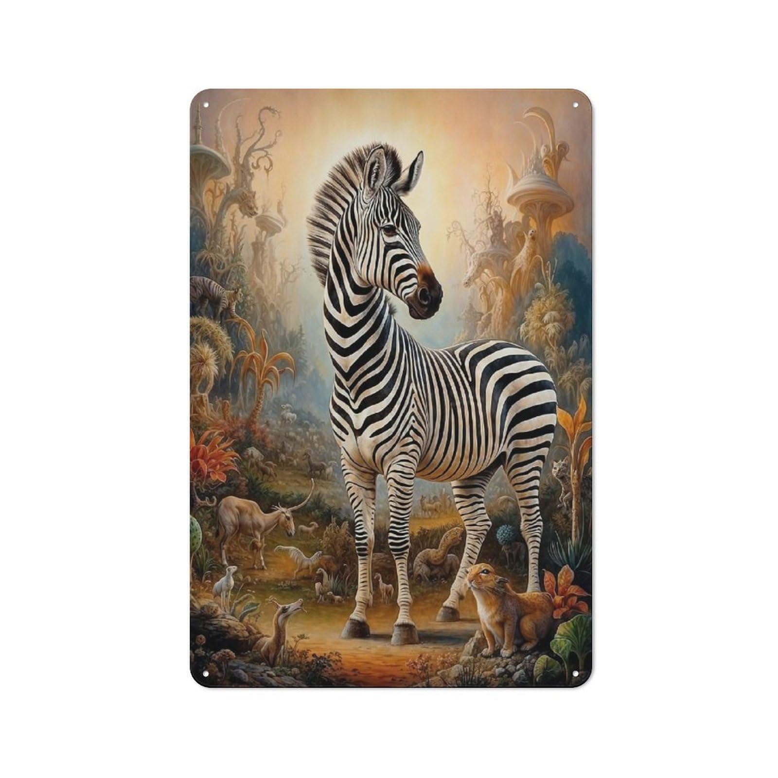 Surreal Mystical Zebra Metal Wall Sign 30x20cm, Modern Retro Loft Wall Plaque for Flat, Bar, Studio Or Gallery Wall