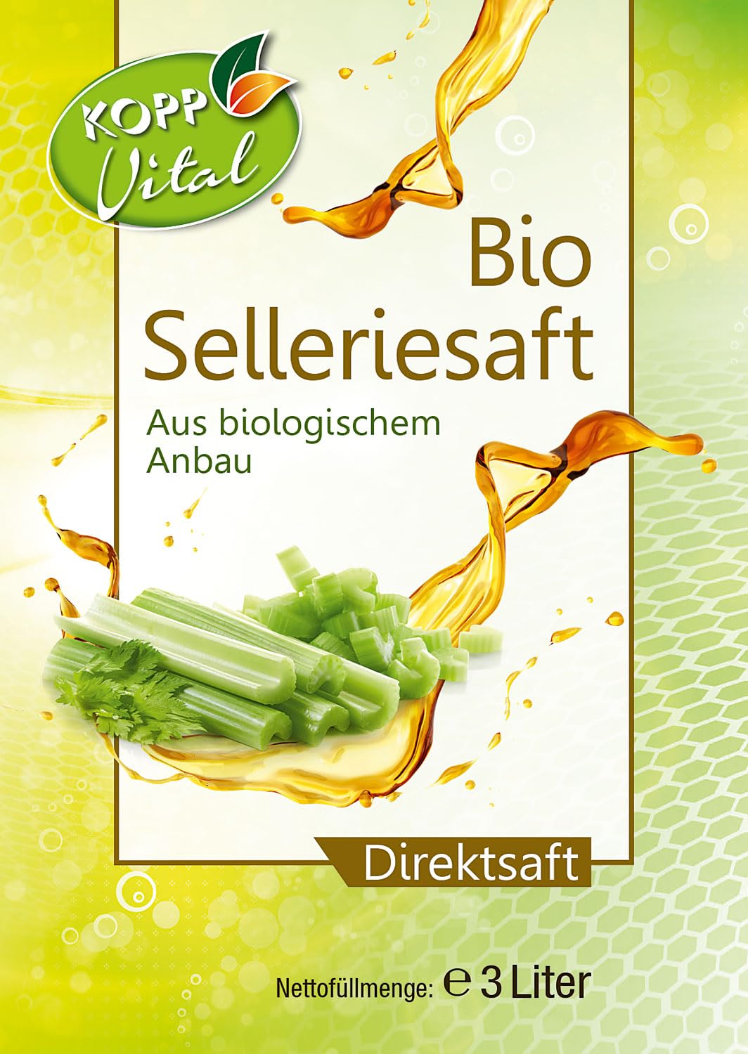 KOPP Vital® Bio-Selleriesaft 3 Liter | Premium-Qualität | 99 Prozent Bio-Sellerie-Direktsaft mit Zapfhahn | aus kontrolliert biologischem Anbau | Staudensellerie