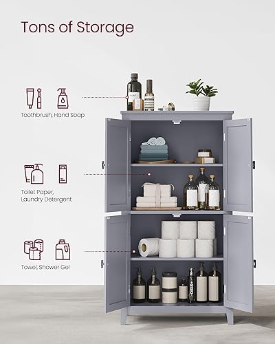 Miniatura 5 de VASAGLE - Armario de piso para baño, mueble independiente para almacenamiento con estantes ajustables y 4 puertas, 11.8x23.6x43.3 pulgadas, gris