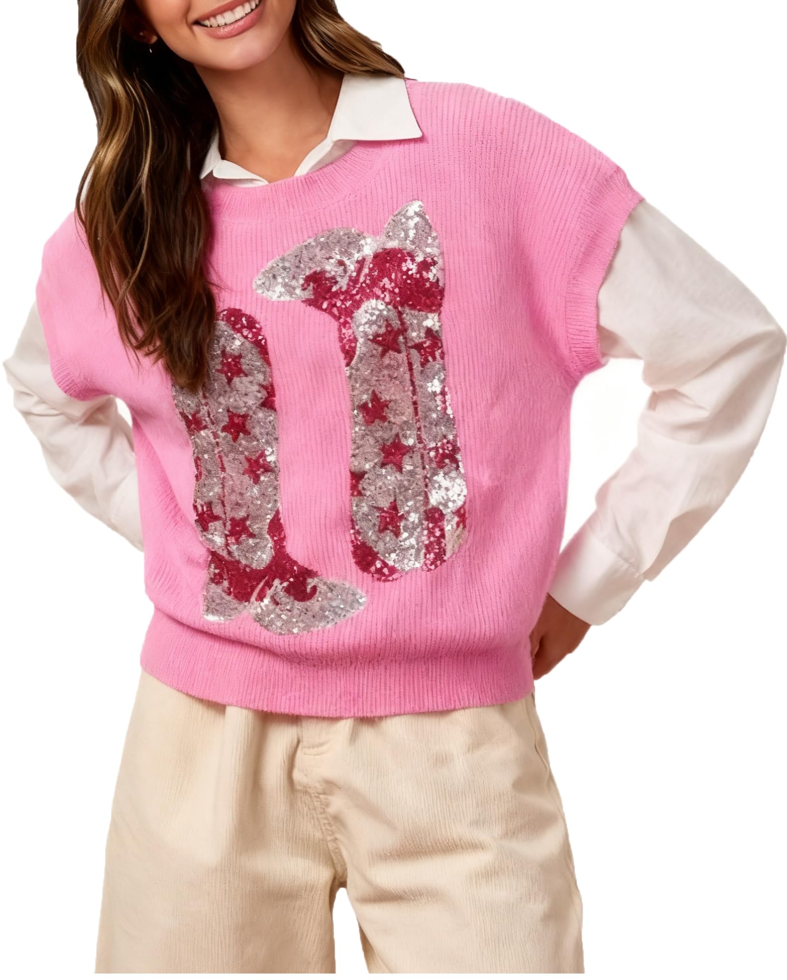 Women Puff Short Sleeve Sweater Casual Cropped Knit Shirts Cute Sparkle Holiday Graphic Print Pullover Jumper Tops