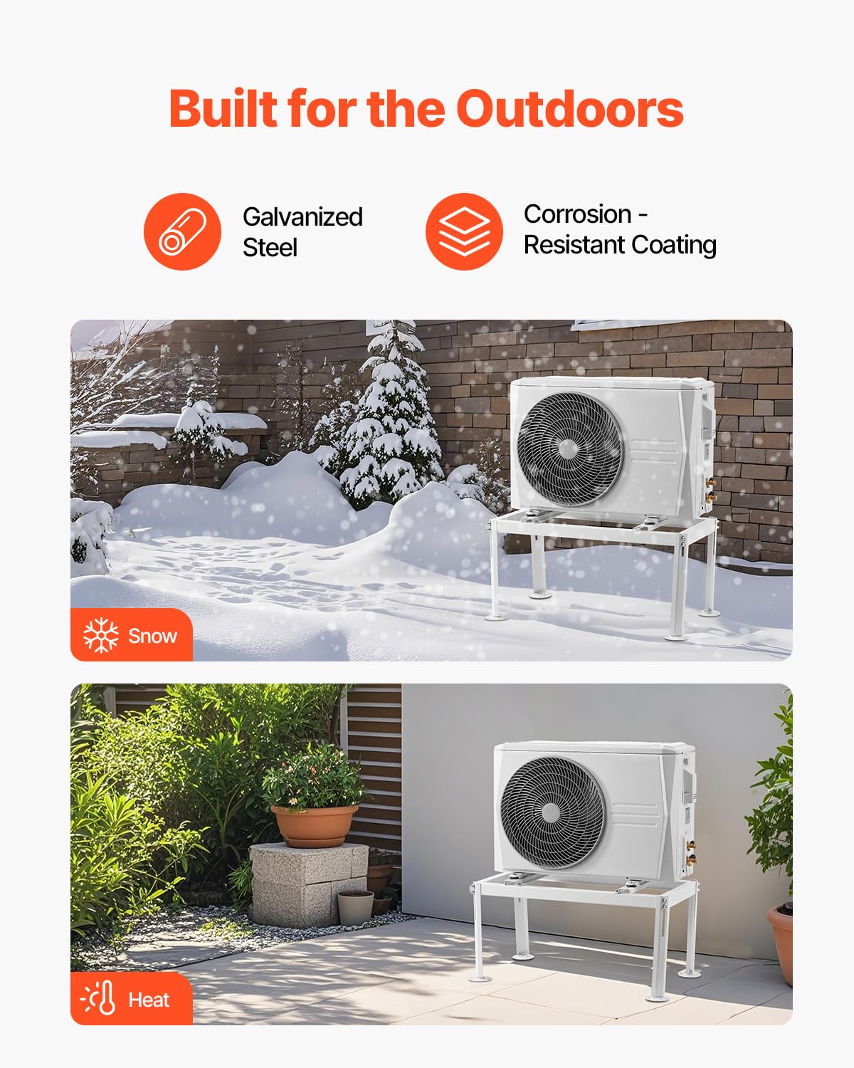VEVOR Support au Sol pour Climatiseurs Split 9000-24000 BTU Réglable, Charge Maximale 200 kg, Conception Universelle, Réduction du Bruit et Vibration, Support de Base Robuste pour Climatiseur Split