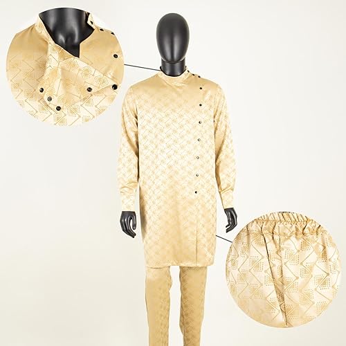 Miniatura 3 de APTX Bazin Riche - Ropa para hombre, talla grande, camisa y pantalón, conjunto de 2 piezas, ropa musulmana, trajes formales