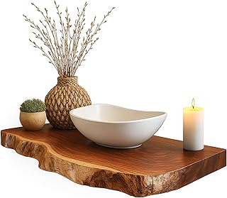 Farmhouse Live Edge Bathroom Vanity Floating Shelves - Handcrafted Rusti...
