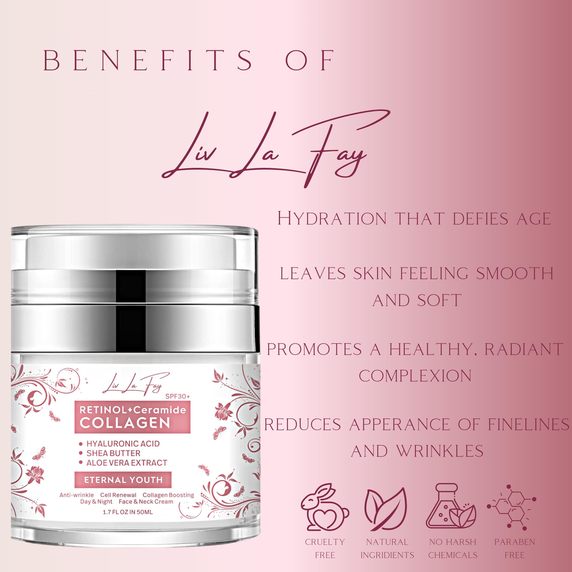 Liv La Fay Retinol, 5 Peptides & Collagen Face Cream SPF 30, 50 ml (Pack of 1) - Image 3