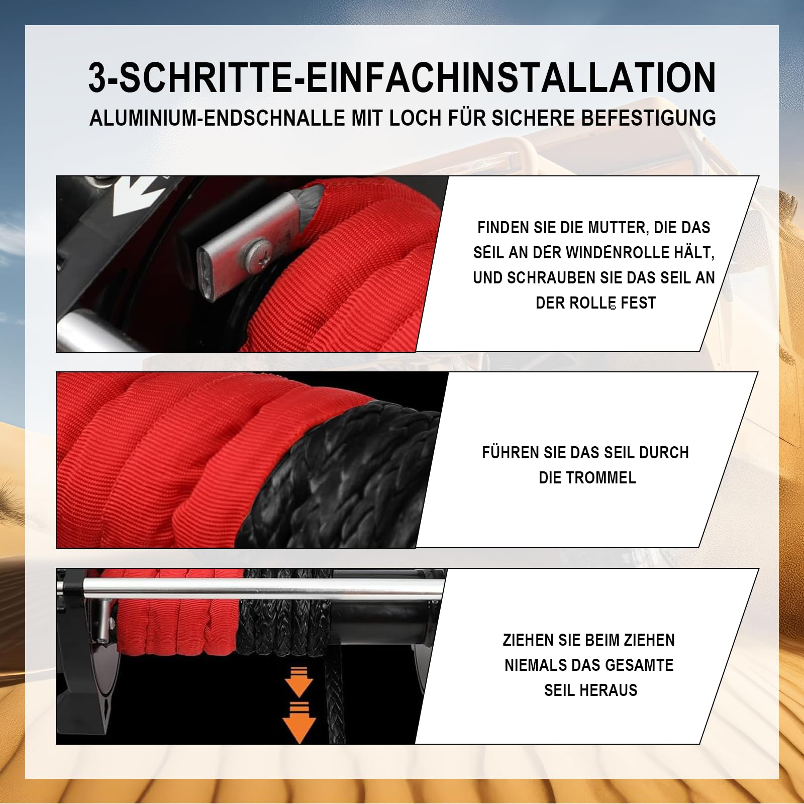 Abschleppseil Auto 8mm x 15m aus Nylon mit U-förmigen Haken | Abschleppseil PKW mit Tasche und Handschuhe, Berge Seil für SUV, Offroad und Notfälle