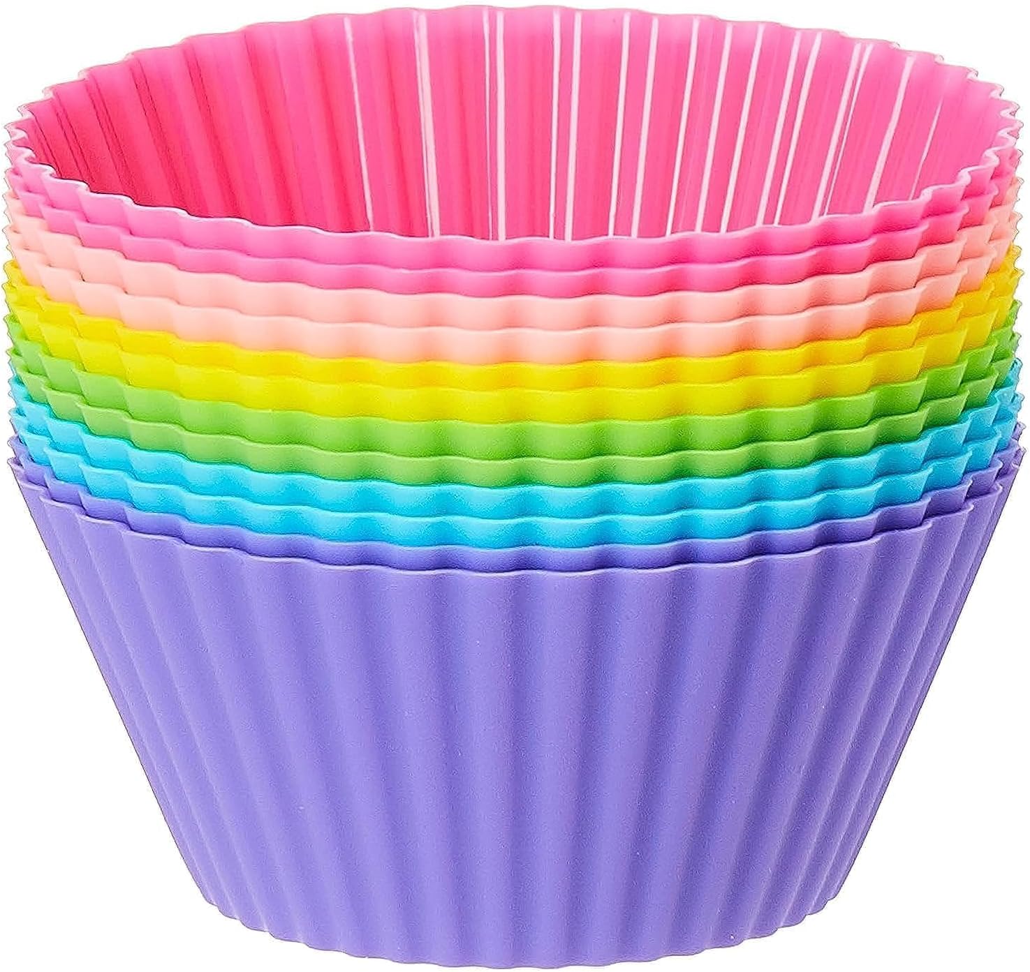 SKY-TOUCH Silicone Cupcake Liners 12Pcs, Baking Cups Non-Stick Cake Muffin Chocolate Cupcake Liner Baking Cup Mold, Multicolor