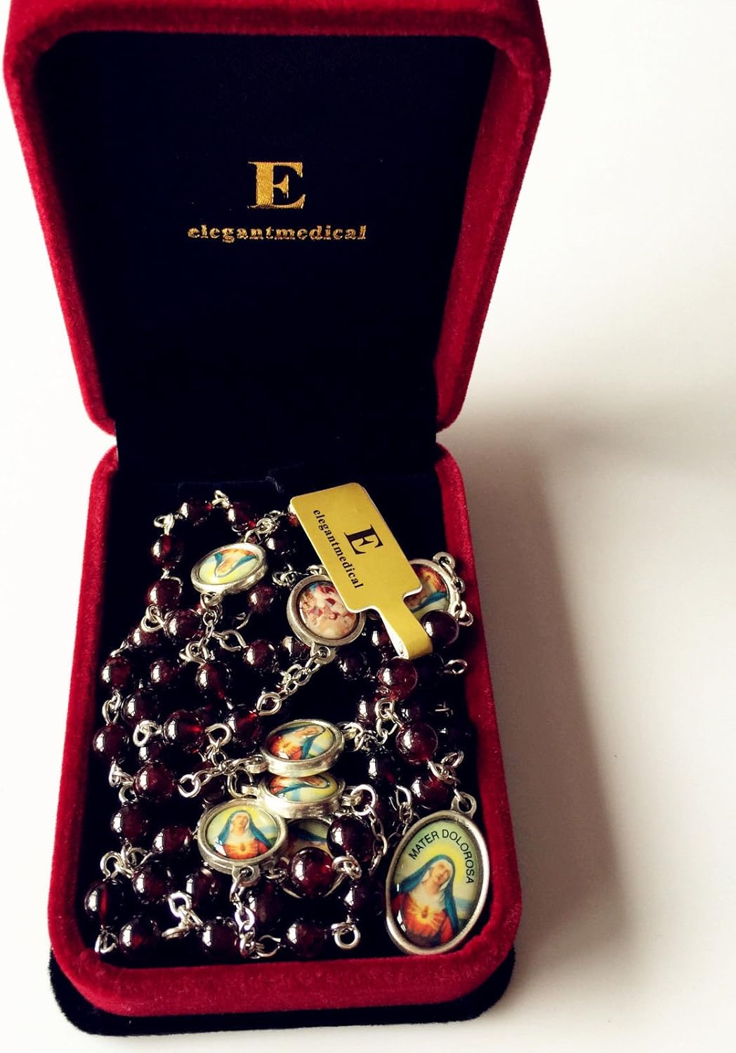 elegantmedical Hangmade Garnet Gemstone Beads mary Seven Sorrows Rosary Nevklace Box Catholic Gifts - Image 4