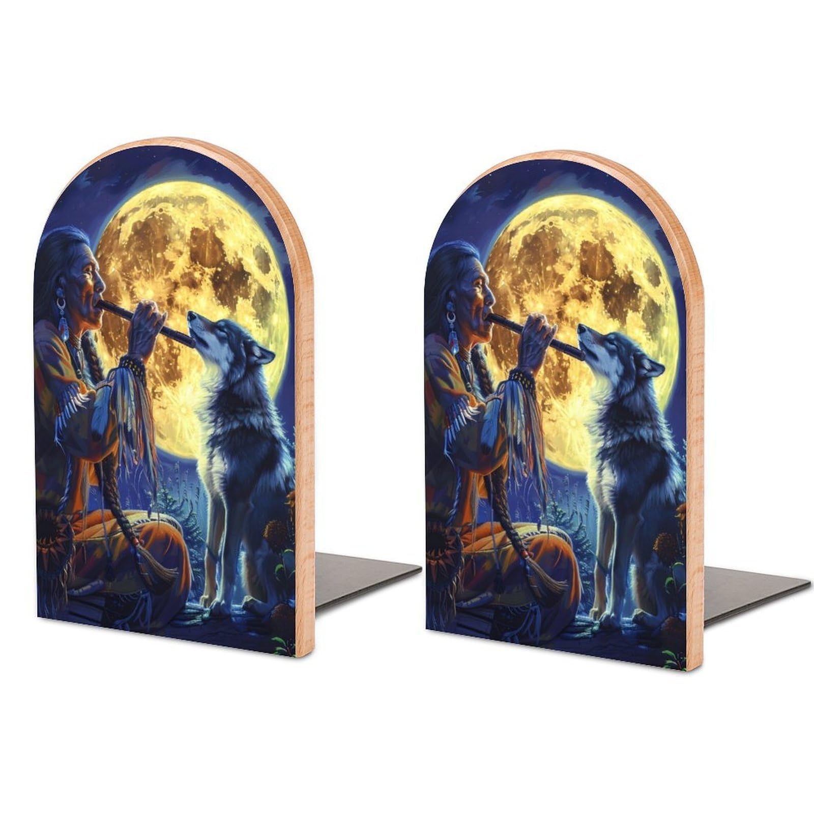 Nclqvjxzkhw Style Tribal Wolf Song Native Am-Ericans Book Ends For Shelves Bookends Bookshelf Holder Stand Books Stopper Home Office Decor