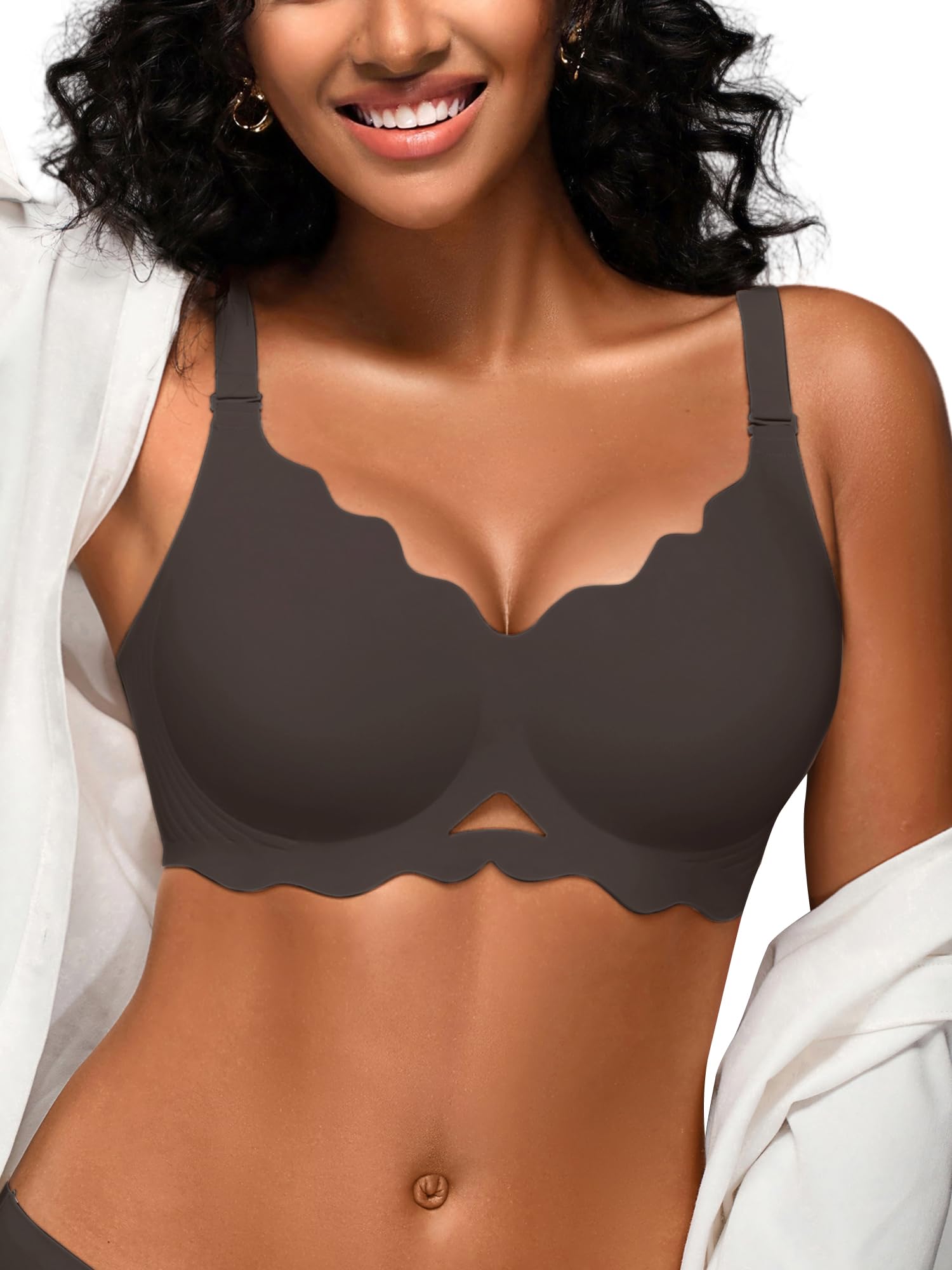 Photo 1 of Cuteio Wireless Jelly Bras for Women No Underwire - S-2XL Seamless T-Shirt Bra with Support Full Coverage Comfort Bralette, Light Black, 2XL