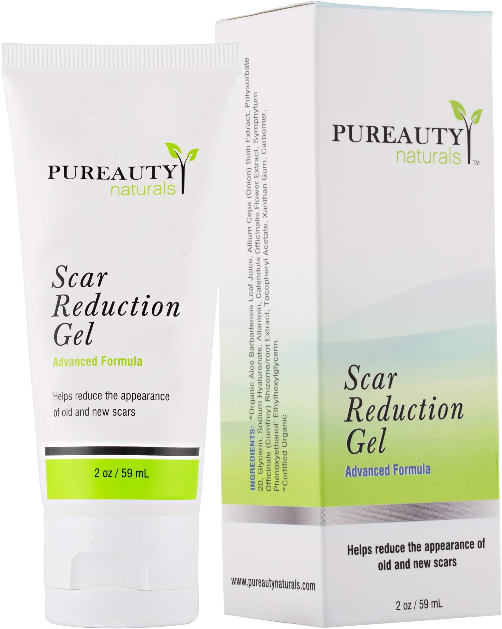 Scar Gel Reduce the Appearance of Old and New Scars - Acne, Burns, Cuts, Stretch Marks, C Section Marks & Plastic Surgery - Advanced Face and Body Formula, Men and Women Pureauty Naturals - 59ml