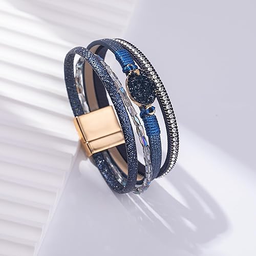 Miniatura 6 de FANCY SHINY - Pulsera de cuero de estilo bohemio con cierre magnético y cuentas de cristal, regalo para mujeres, adolescentes y niñas