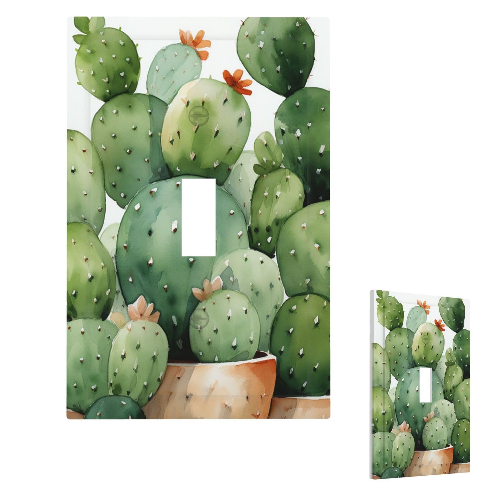 Cute Watercolor Cactus Wall Plate Cover Modern Decorative 1 Gang Light Switch Cover Unbreakable Receptacle Outlet Covers For Living Room Bedroom Home Decor Single Toggle