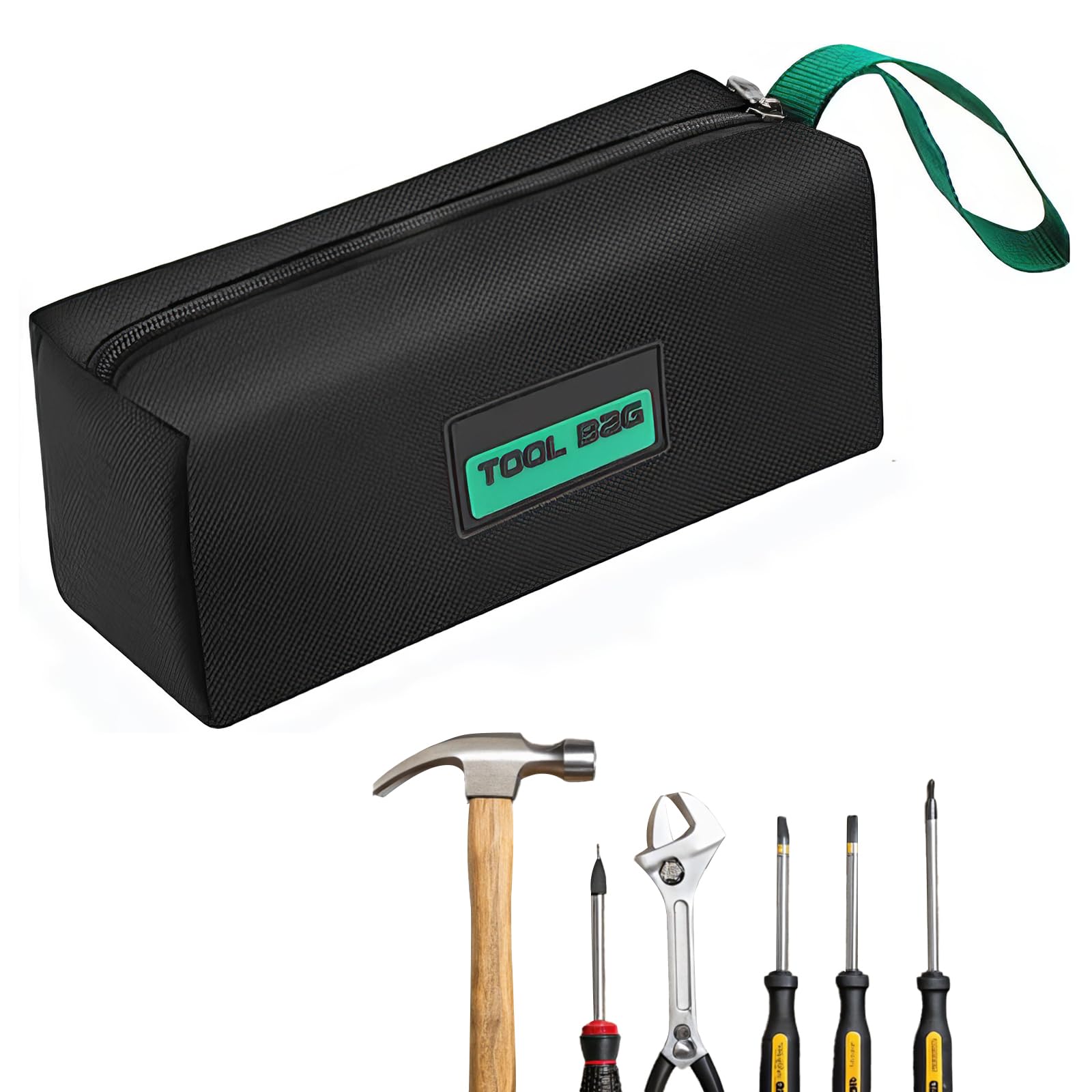 Borsa Porta Attrezzi,Piccola e Portatile,Borsa Attrezzi Lavoro,Multifunzionale con Cerniera per Giardinaggio, Lavoro Esterno e Riporre Oggetti d'Arte Astuccio Attrezzi(Nero + Verde)