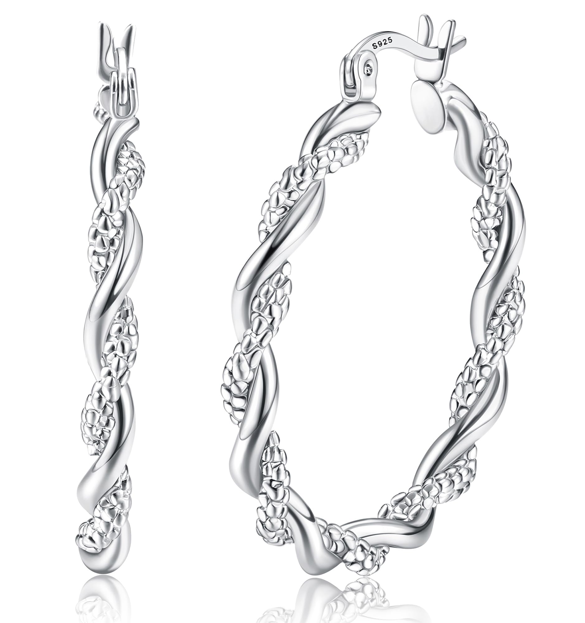 JeweBella Grandes Aros Plata Mujer Pendientes Aro Mujer Plata de Ley 925 Aguja Hipoalergénicos Pendientes de Aro Plata para Mujer Diámetro: 30 40 50 60MM