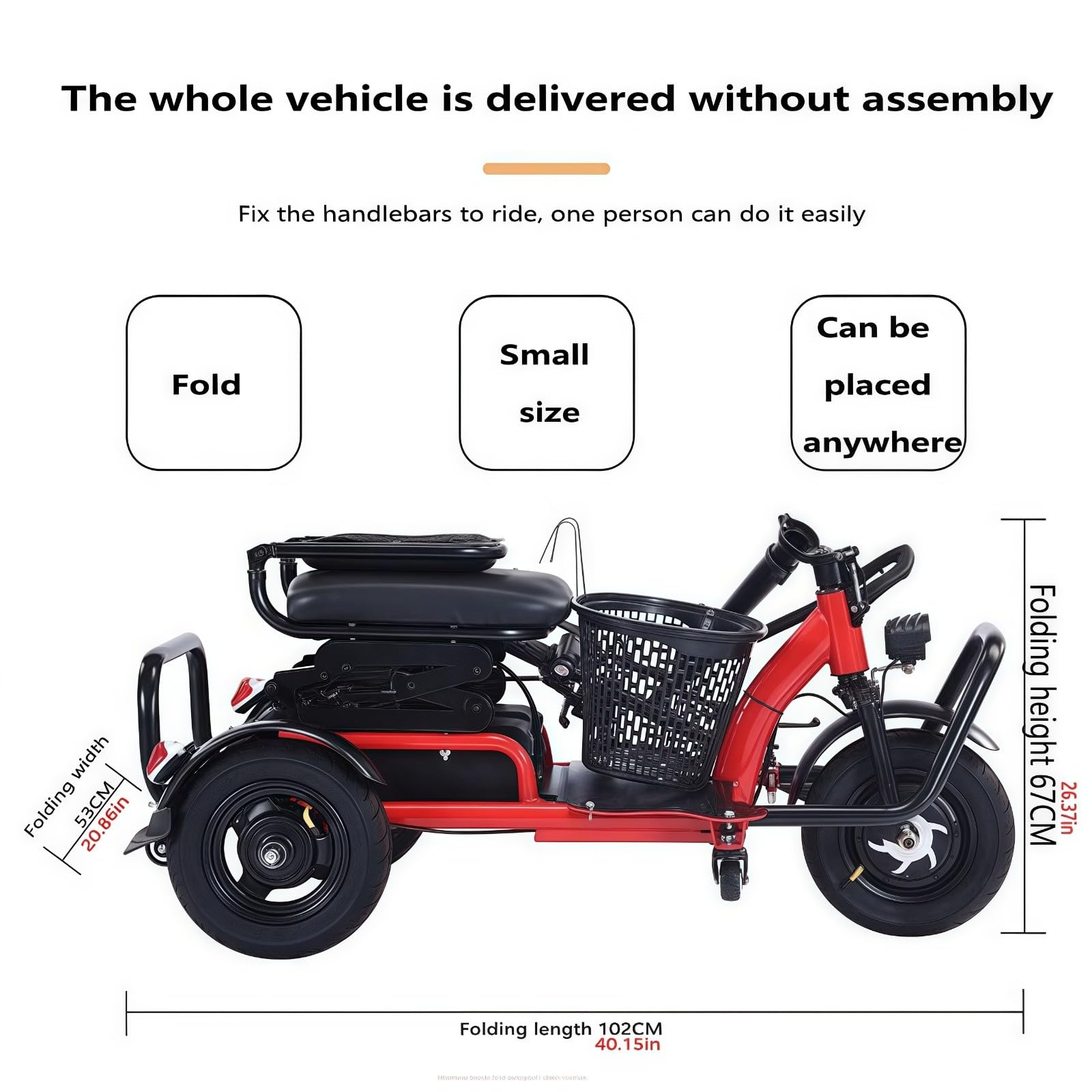 Fauteuil Roulant Motorisé À 3 Roues pour Personnes Âgées, Scooter Léger, Scooter De Mobilité pour Adultes, avec Chargeur Et Panier, pour Personnes Âgées Et Handicapées