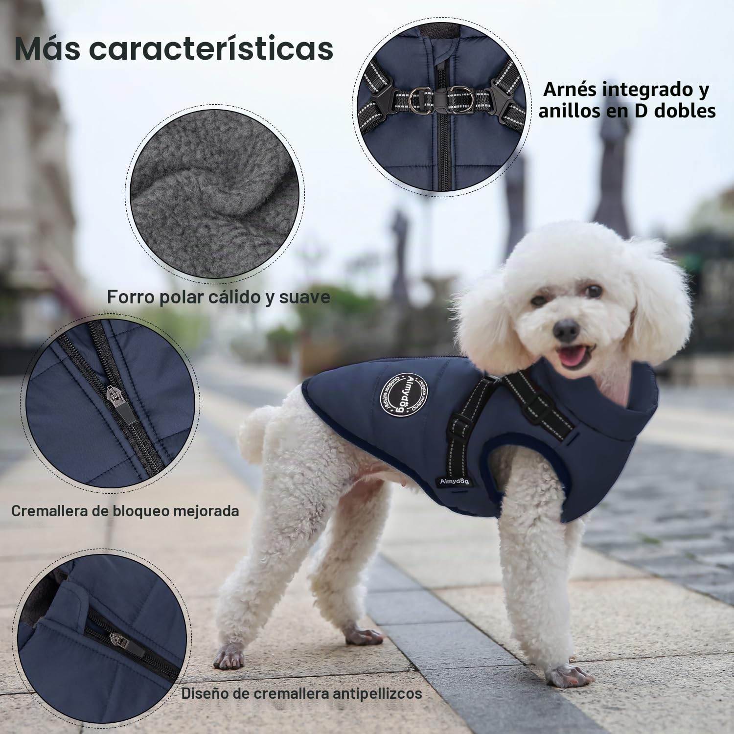 Abrigo de invierno cálido para perro, chaqueta para clima frío con arnés integrado, chaleco cómodo reflectante y ajustable, ropa impermeable y resistente al viento para perros pequeños