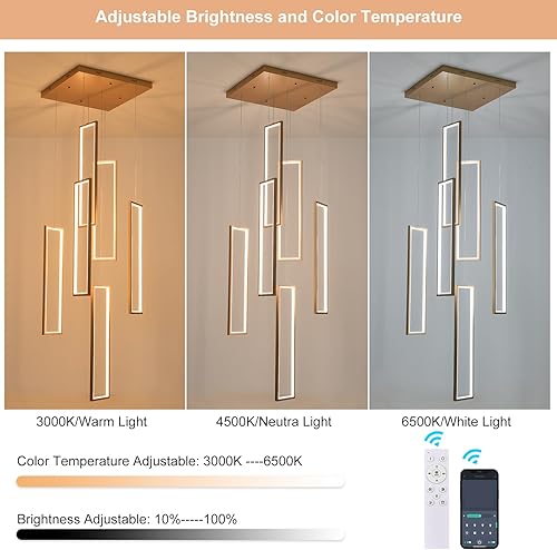 Miniatura 4 de GEADI Lámpara colgante moderna, LED cromada, regulable, de onda lineal, luces colgantes colgantes de 47.2 pulgadas, candelabro ajustable para
