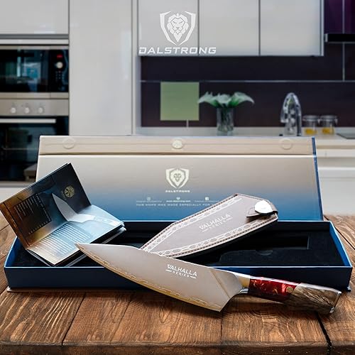 Miniatura 6 de Dalstrong Cuchillo de chef – 8 pulgadas – Serie Valhalla – Cuchillo de cocina de acero 9CR18MOV HC – Mango de resina roja y madera – Cuchillo de