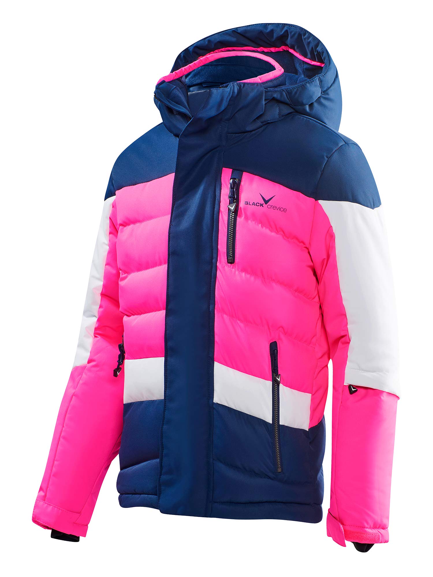 Black Crevice Chaqueta de esquí infantil, chaqueta de invierno rompeviento e impermeable para niños, bolsillos impermeables con cremallera, con capucha