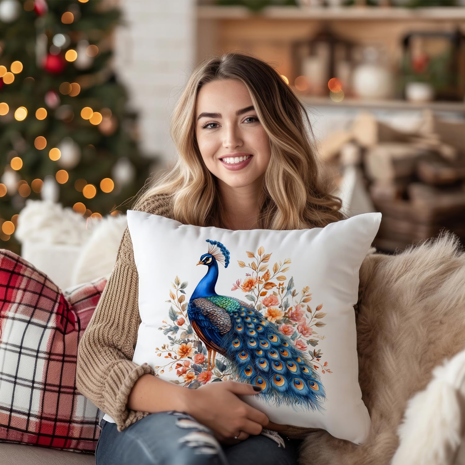 Colorful Peacock Pillow Covers 18x18, Gifts for Peacock Lovers, Floral Animal Decorative Throw Pillow Covers for Home Bedroom Living Room - Image 3