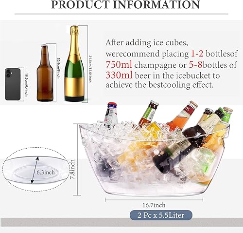 Miniatura 3 de Cubo de hielo, 2 unidades, cubos de hielo pequeños para fiestas, suministros de bar de mimosa, tina de bebidas para vino espumoso de champán (5.5