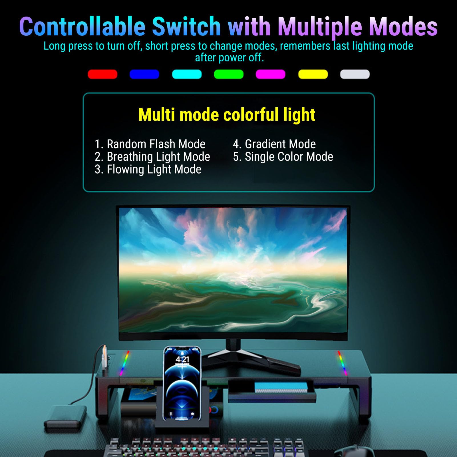 Annadue Supporto per Monitor da Scrivania con 4 Hub USB 3.0, Supporto per Schermo da Computer Pieghevole con Cassetto Portaoggetti e Supporto per Telefono, Organizer da Scrivania per