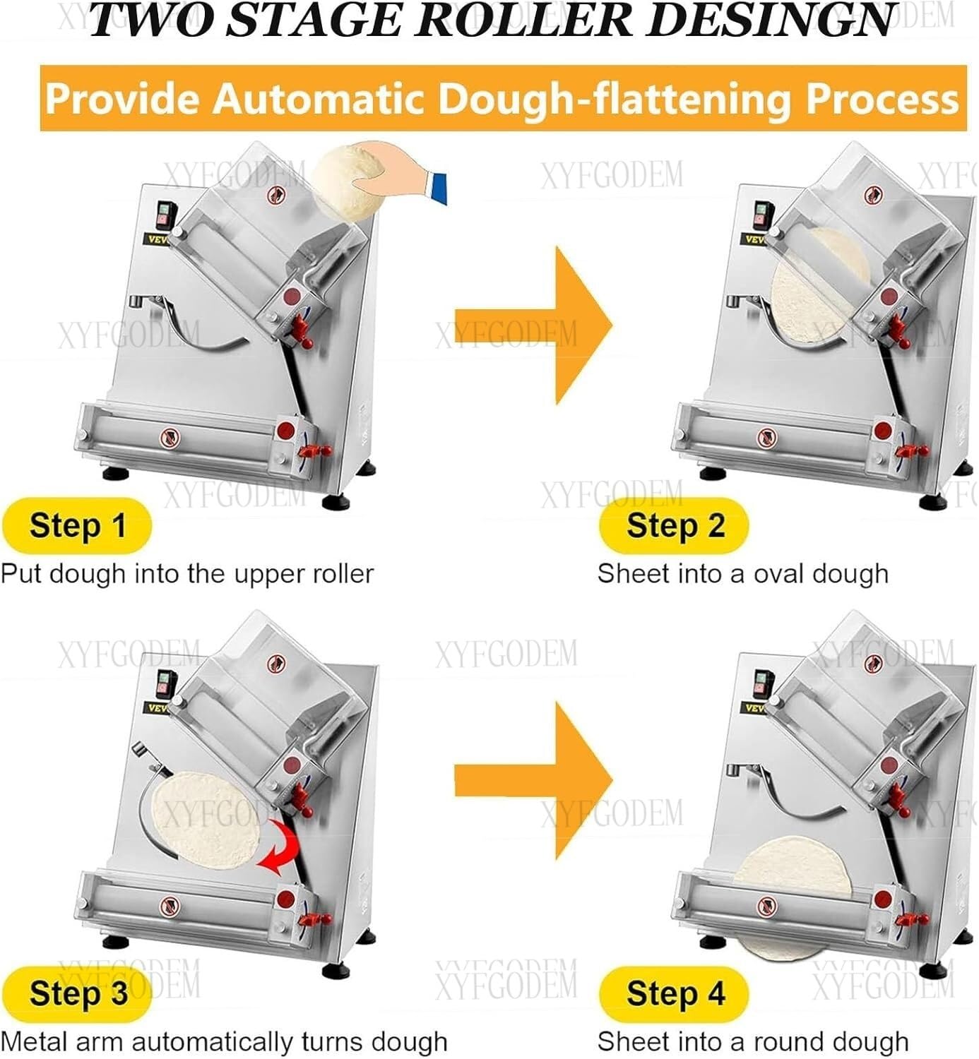 Automatische Pizzateigmaschine, Edelstahl, 370 W, verstellbare Dicke, ideal für Nudeln, Brot und Nudeln, 30 cm