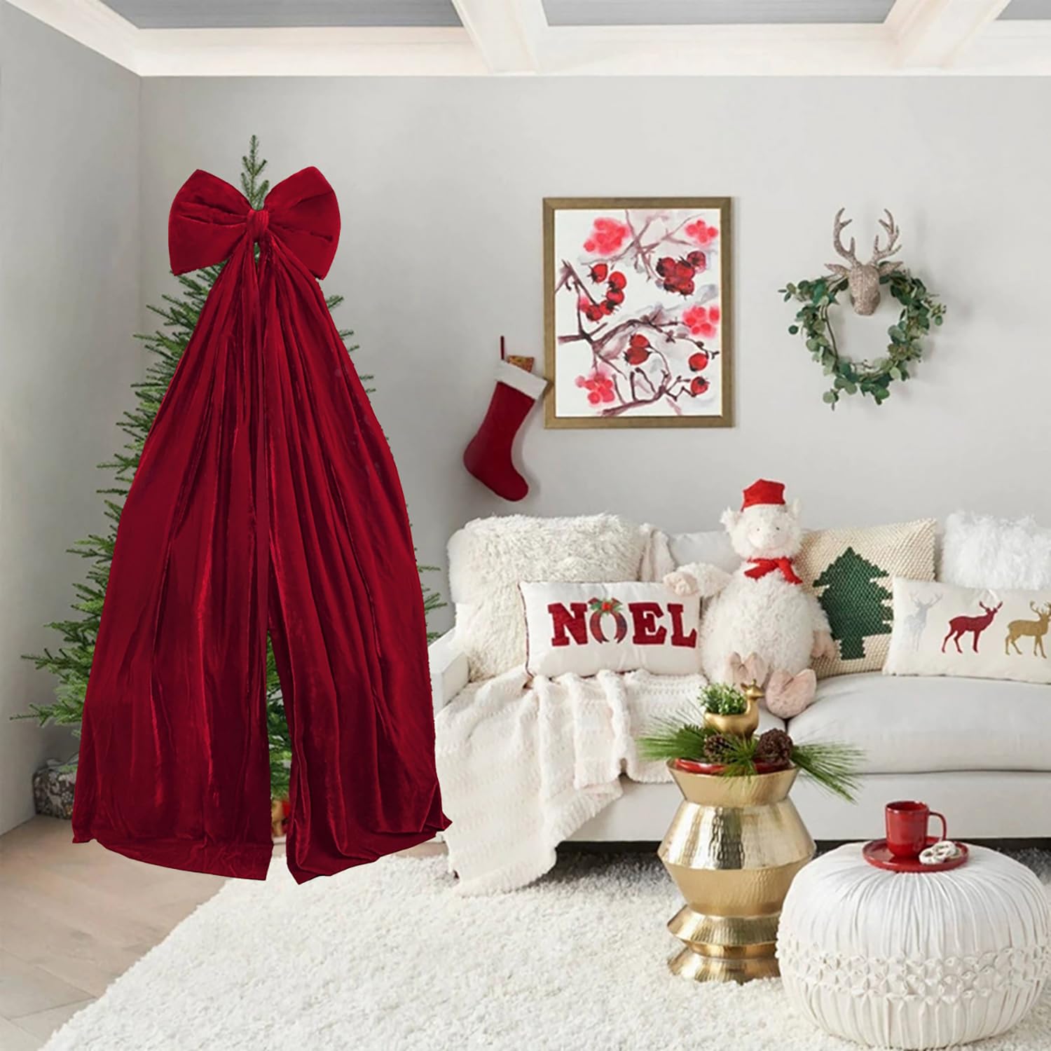 Lazo para árbol de Navidad extra grande, rojo y grande, lazo de terciopelo, lazo de Navidad, lazo decorativo, lazo de terciopelo, rojo, 41 x 178 cm