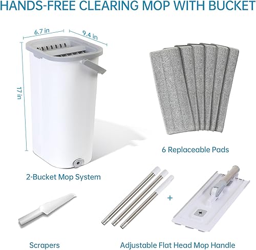 Miniatura 8 de Kit de fregona de piso de pared limpiador de mango largo con cubo escurridor, microfibra lavable para cocina, baño y madera dura, herramientas de