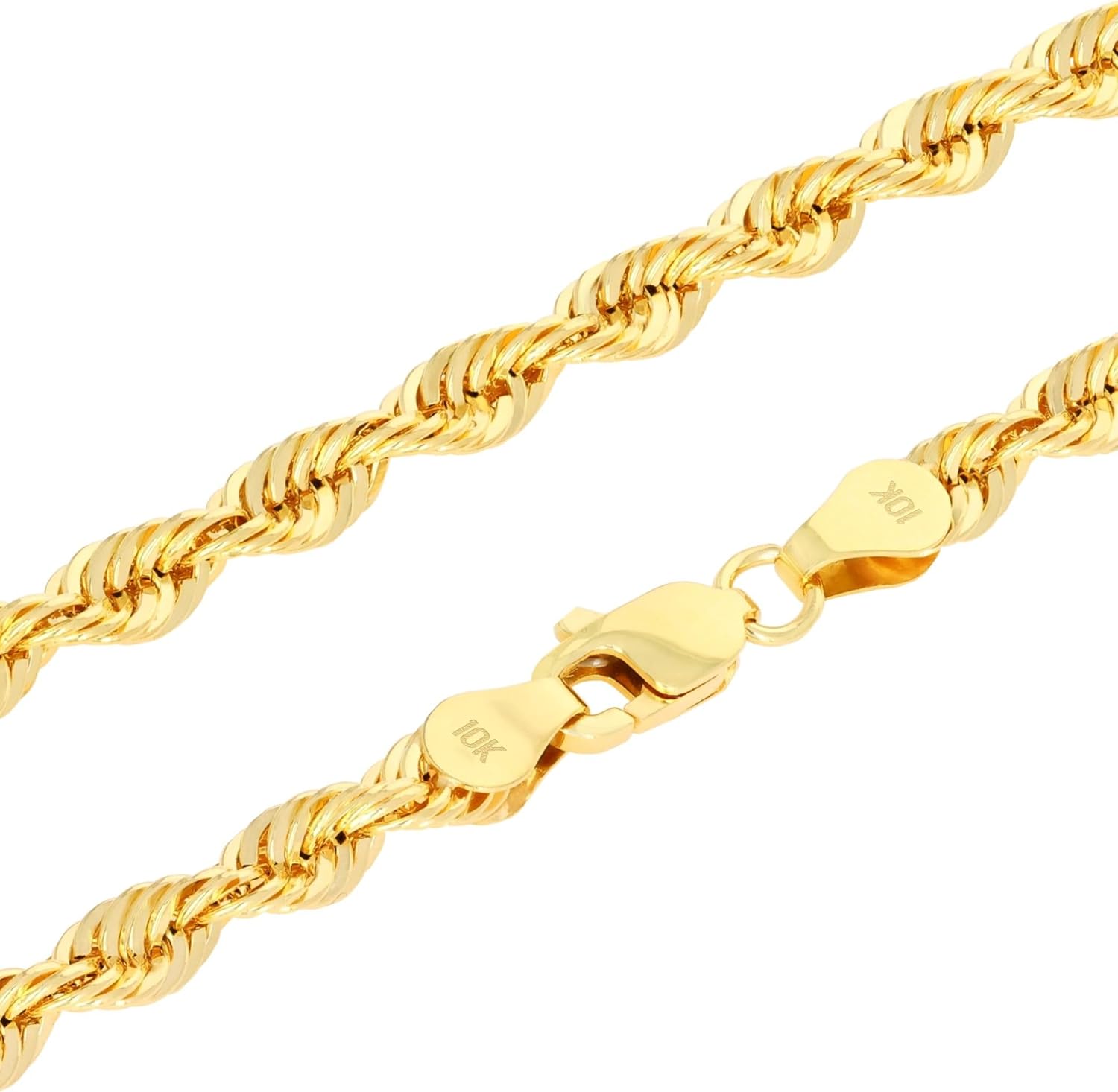 Nuragold 10k Real Yellow Gold 4mm Rope Chain Diamond Cut Lightweight Necklace (16"-30") Italian Jewelry for Men & Women